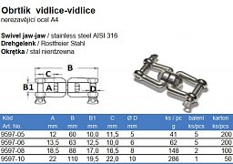 šekl nerezový otočný dvojitý se šroubovacím čepem, průměr čepu 6 mm