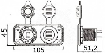 Zásuvka elektrická cigaretová 12V + USB